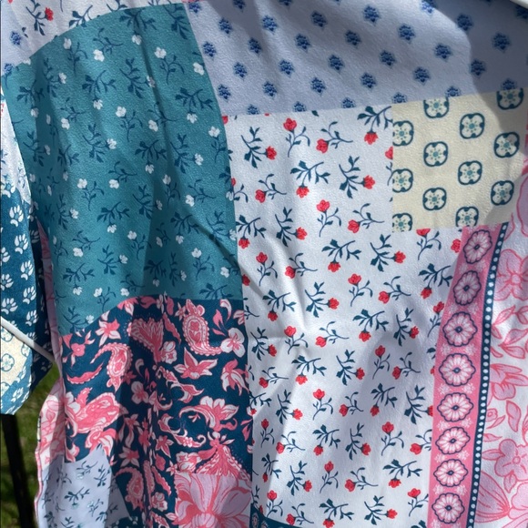 Simply Southern Patchwork Pajama Set - Pink & Teal - Ruffle Shorts w/ Pockets - Picture 7 of 10